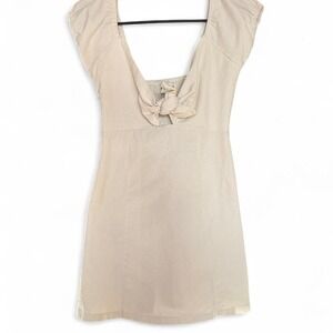 My Girl size S cream canvas mini dress with a tie detail and a side zipper